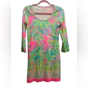 Lilly Pulitzer VTG Tropical Pink Green Floral Beacon Shift Dress XS